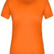 Orange kortærmet T-shirt på en hvid baggrund. Tekst på t-shirten: "REGATTA Professional, 100% POLYESTER, ISO 14001 Approved".