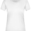 Hvid T-shirt hænger frit mod en neutral baggrund; logoet "PROACT" og ordet "Ladies" er synligt på indersiden af nakkens etikette.
