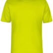 En neongul t-shirt uden ærmer vises i et isoleret, hvidt miljø.