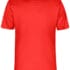 Rød T-shirt med kort ærme, fremstillet i et glat stof, vises hængende mod en hvid baggrund. Øverst er der et lille mærke med teksten "AWDis Just Cool".