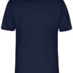 Mørkeblå T-shirt med korte ærmer og rund hals hænger mod en hvid baggrund. Tekst på etiketten ved halsen: "PROACT."