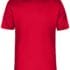 Den røde T-shirt er kortærmet, præsenteret mod en hvid baggrund. Den har en rund hals og et enkelt, ensfarvet design uden mønstre eller logoer.