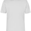 En hvid t-shirt er præsenteret frontalt på en ensfarvet baggrund.