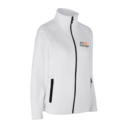 Hvid jakke med sort lynlås og to lommer. På brystet står teksten "Dit + Design." Jakken er placeret på en neutral hvid baggrund, ingen personer til stede.