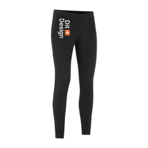 Sort par bukser med teksten "Dit Design" og et orange plus-symbol, præsenteret mod en hvid baggrund.