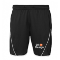 Sort sportsshorts med hvidt design, liggende fladt uden synlig baggrund. Tekst på venstre ben: "Dit Design".