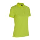 Lysegrønne poloshirt med korte ærmer, krave, og tre knapper på brystet, står vist mod en hvid baggrund.