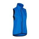 Blå vest med høj krave og lynlås i midten. Vesten har sorte paneler på siderne og logoet “Geyser” på brystet. Enkel baggrund.
