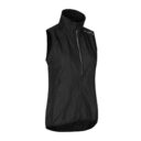 Sort ærmeløs jakke med lynlås, høj hals og lommer, vist mod en hvid baggrund. Tekst: "BIEMME" øverst på højre skulder.