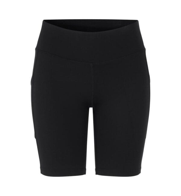 g11049_900_pack_4 Korte sorte sportsshorts vises forfra, uden synlige logoer eller tekst. Shortsene er placeret mod en hvid baggrund og har en høj talje og tætsiddende pasform.
