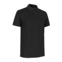 Sort polo-shirt med korte ærmer og tre knapper, placeret i en neutral hvid baggrund.