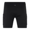 Sort løbeshorts set bagfra, med lille lomme og en lys reflekterende X logo på taljen, imod en hvid baggrund.