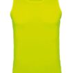 En neon gul ærmeløs tanktop vises mod en hvid baggrund. Tanktoppen har en rund halsudskæring og en tætsiddende pasform. Der er ingen synlige mærker eller mønstre.