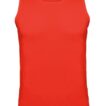 En rød tanktop uden ærmer, set forfra. Baggrunden er ensfarvet hvid.