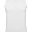Hvid tanktop vises uden ærmer i midten af billedet, mod en hvid baggrund.