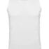 Hvid tanktop vises uden ærmer i midten af billedet, mod en hvid baggrund.