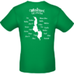 Grøn t-shirt viser hvidt kort af Malawi med bynavne: Karonga, Rumphi, Mzuzu, Nkhata Bay, Nkhotakota, Salima, Lilongwe, Kasungu, Chipata, Dedza, Mangoche, Zomba, Blantyre, Thyolo, Mulanje. Øverst står "Lake Malawi".