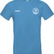 En blå T-shirt med logoet "FANOTOURANGLI" til venstre og et cirkellogo til højre, vises mod en hvid baggrund.