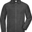 Jakke i mørkegrå fleece med lynlås foran, to sidelommer og elastiske manchetter, præsenteret uden baggrund.