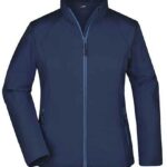 Jakke i navy blå, lynet lukket op, med lange ærmer, placeret mod en hvid baggrund. Stoffet ser ud til at være glat og vandafvisende.