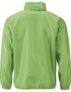 Grøn sweatshirt vises fra ryggen, hænger neutralt mod en hvid baggrund. Ingen tekst er til stede.