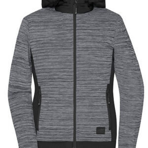 Grå sweatshirt med lynlås og hætte, vist forfra. Den er i en neutral, ensfarvet stil med sorte detaljer ved manchetterne og bunden, i et minimalistisk design uden tekst eller logoer.