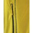 Gul jakke med sort lynlås. Lynlåsen er næsten lukket, og der er en gul snor fastgjort til lynlåsen. Stoffet ser struktureret ud. Atmosfæren er neutral.