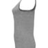 Grå tanktop vises fra siden, hænger uforstyrret, uden synlig tekst eller dekoration, på en ensfarvet hvid baggrund.
