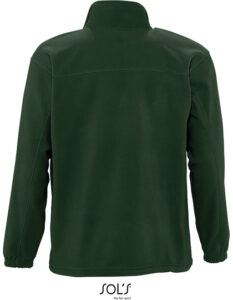 En grøn trøje ses bagfra med langærmet design. Den er placeret mod en hvid baggrund uden yderligere detaljer.