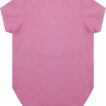 Lyserødt babybody i hel visning, ligger fladt uden mønster. Kortærmet med rund halsudskæring. Simpelt og ensfarvet design, placeret mod en hvid baggrund.