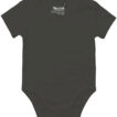 Mørkegrøn body med korte ærmer. Tekst: "Neutral® The Responsible Choice Certified 100% Organic Fairtrade Cotton". Ligger på en hvid baggrund.