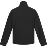 Sort jakke vises bagfra, med høj krave og lange ærmer. Jakkens design er enkelt og minimalistisk, uden synlige detaljer eller udsmykninger. Brugt til udendørs aktiviteter.