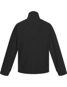 Sort jakke vises bagfra, med høj krave og lange ærmer. Jakkens design er enkelt og minimalistisk, uden synlige detaljer eller udsmykninger. Brugt til udendørs aktiviteter.