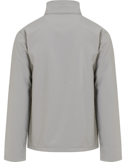 RG762_2_Back Grå jakke hænger uudsmykket uden synlige detaljer i neutralt rum, set bagfra.