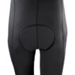 Cykelshorts i sort materiale står oprejst med synlige sømme og polstring på indersiden, placeret mod en hvid baggrund uden tekst.