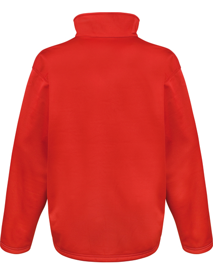Rød sweater uden mønster hænger på usynlig bøjle, isoleret mod en hvid baggrund. Den har lange ærmer og høj hals. Ingen tekst til stede.