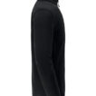Sort, langærmet trøje står med lynlåsen oppe, i profil. Den er i en enkel indstilling med en neutral hvid baggrund.