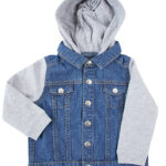 Denim Jacket With Fleece Hood And Sleeves