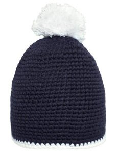 Pompon Hat With Contrast Stripe