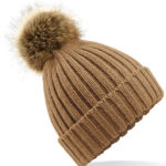 Faux Fur Pop Pom Chunky Beanie