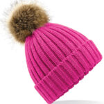 Faux Fur Pop Pom Chunky Beanie