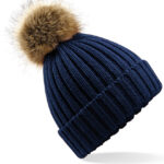 Faux Fur Pop Pom Chunky Beanie