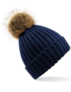 Faux Fur Pop Pom Chunky Beanie