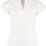 Tailored Fit Mandarin Collar Poplin Blouse Cap Sleeve