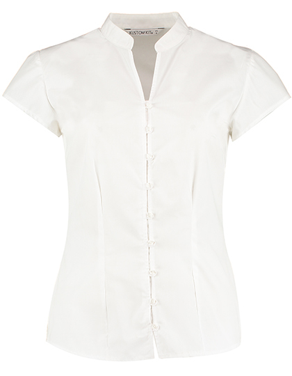 Tailored Fit Mandarin Collar Poplin Blouse Cap Sleeve