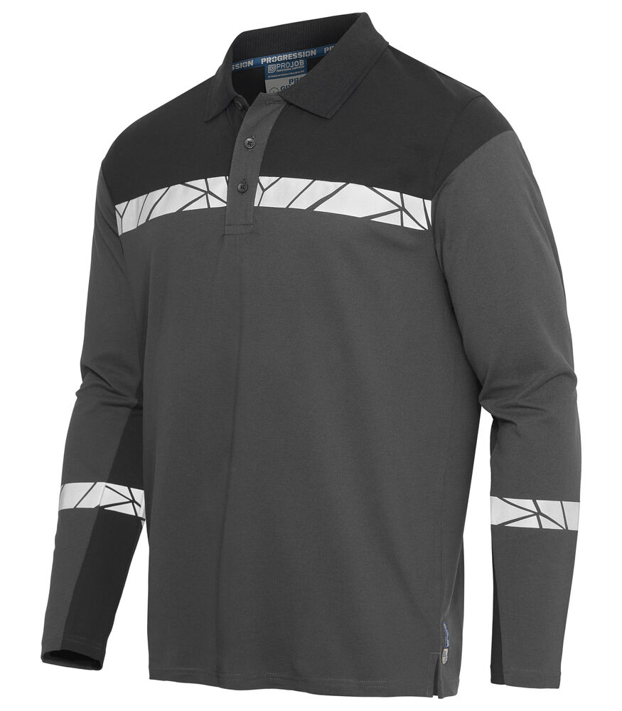 7004 POLOSHIRT MED LANGE ÆRMER 7004 POLOSHIRT 9910-VIZ MED LANGE ÆRMER - Grey Black