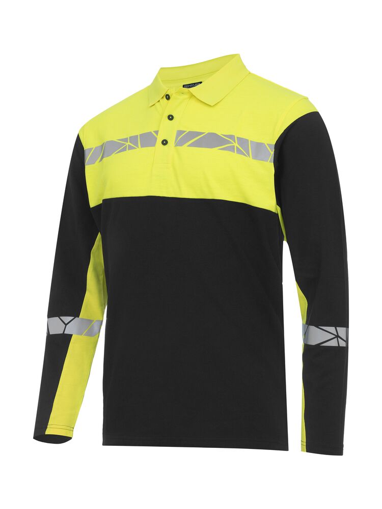 7004 POLOSHIRT MED LANGE ÆRMER 7004 POLOSHIRT 9910-VIZ MED LANGE ÆRMER - Black / Yellow