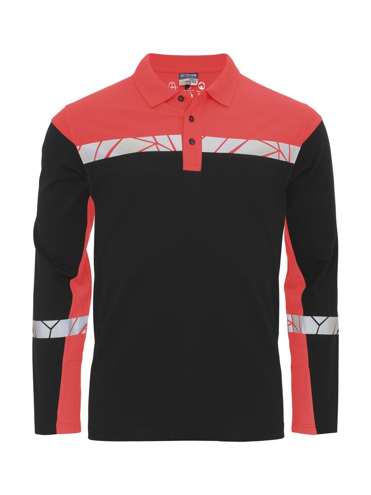 7004 POLOSHIRT MED LANGE ÆRMER 7004 POLOSHIRT 9910-VIZ MED LANGE ÆRMER - Black / Red