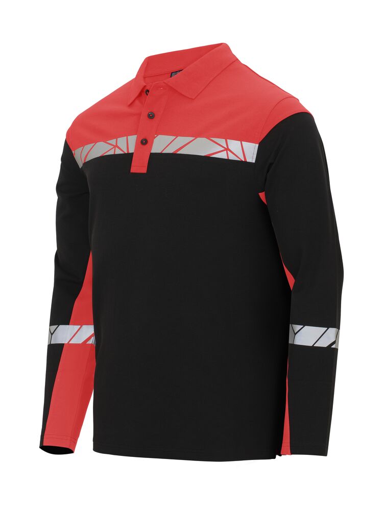 7004 POLOSHIRT MED LANGE ÆRMER 7004 POLOSHIRT 9910-VIZ MED LANGE ÆRMER - Black / Red