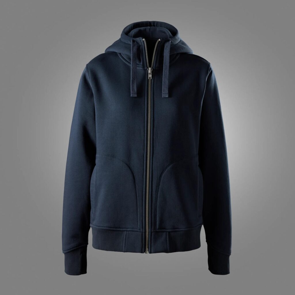 Kraftig sweatshirt til damer med lynlås og hætte